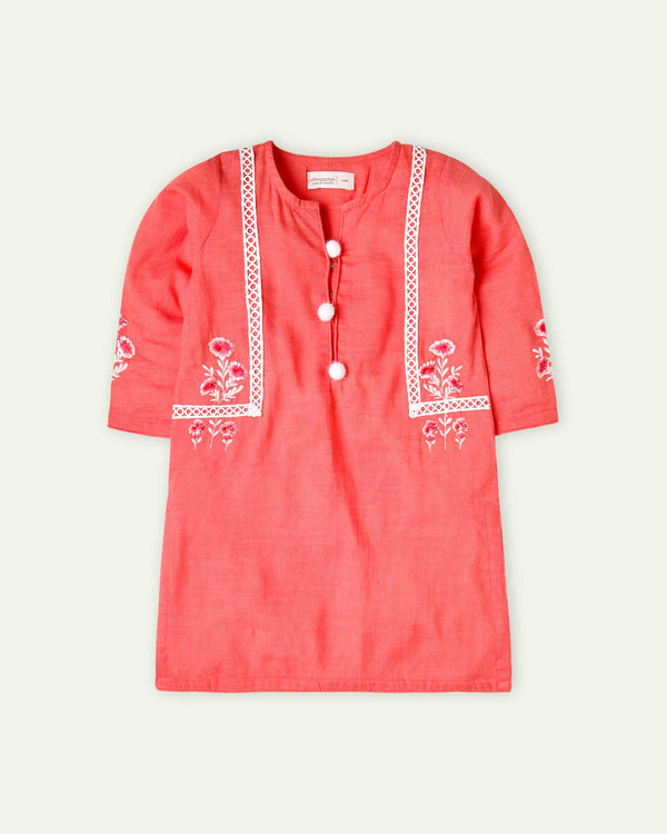 Coral Embroidered Tunic
