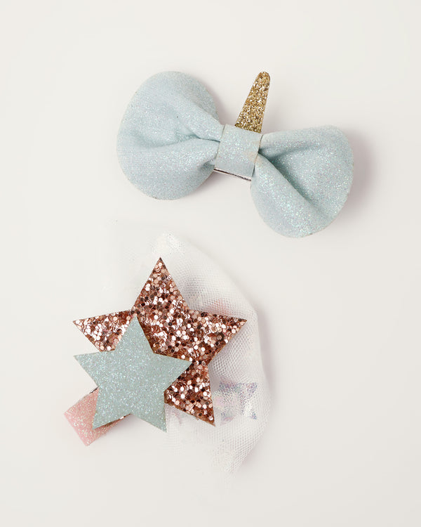 Glitter Star and Bow Clips