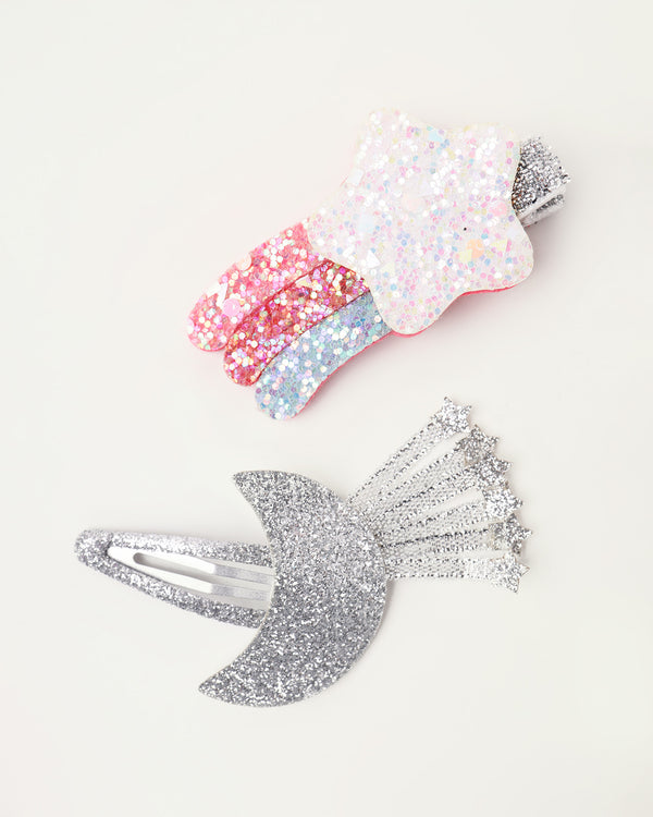 Glitter Moon and Stars Clips
