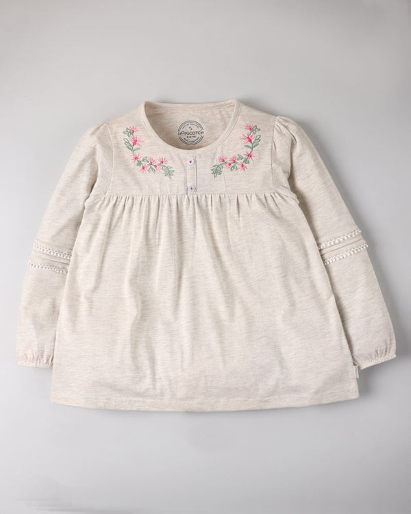 Embroidered Heather Top