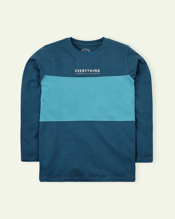 Teal Graphic Cut and Sew T-Shirt