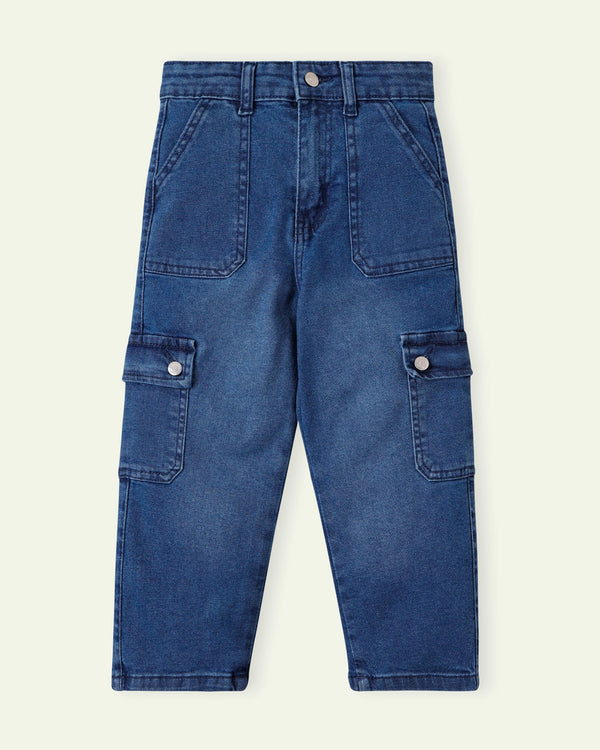 Blue High Rise Cargo Jeans