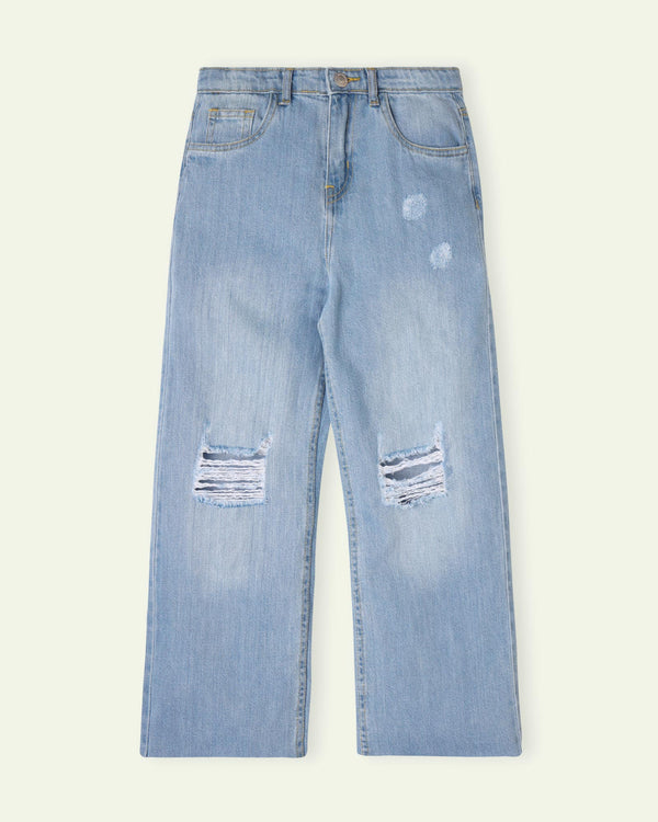 Ripped High Rise Wide Leg Jeans