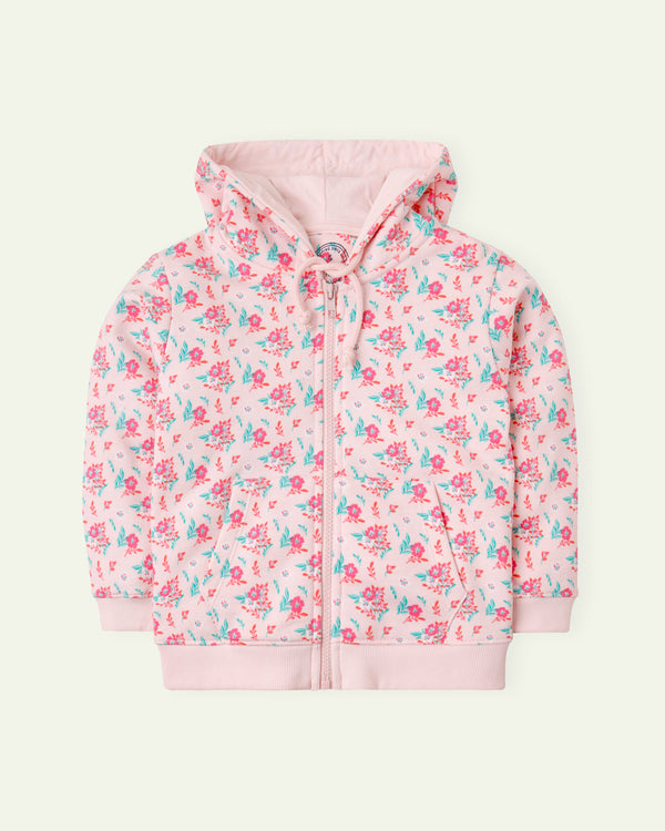 Pink Floral Zipper Hoodie