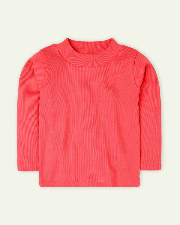 Coral Ribbed Mock Neck