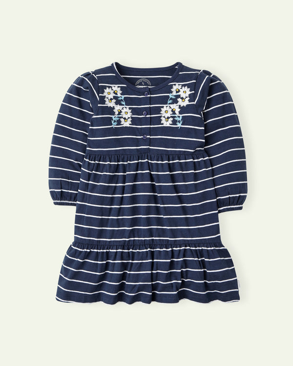 Embroidered Stripe Blue Dress