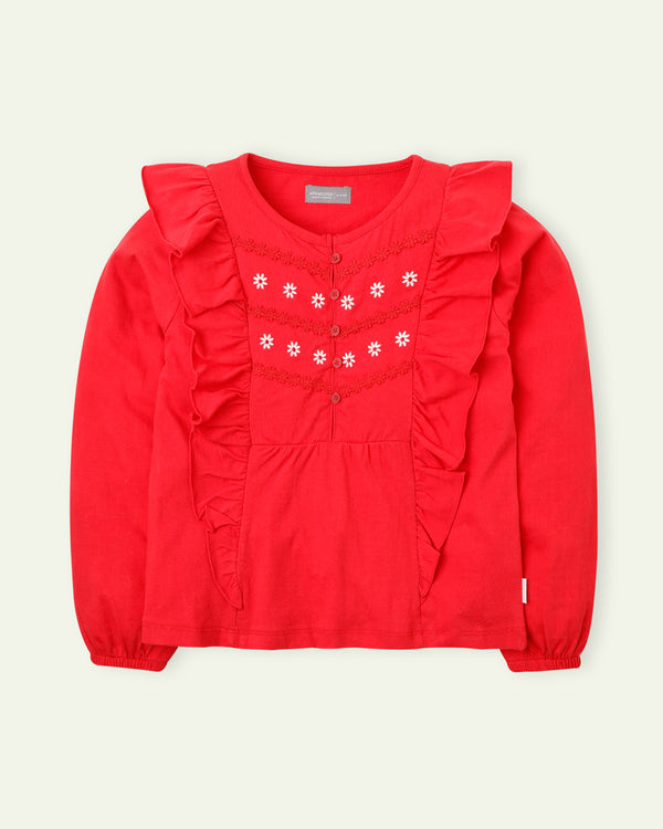 Red Embroidered Top