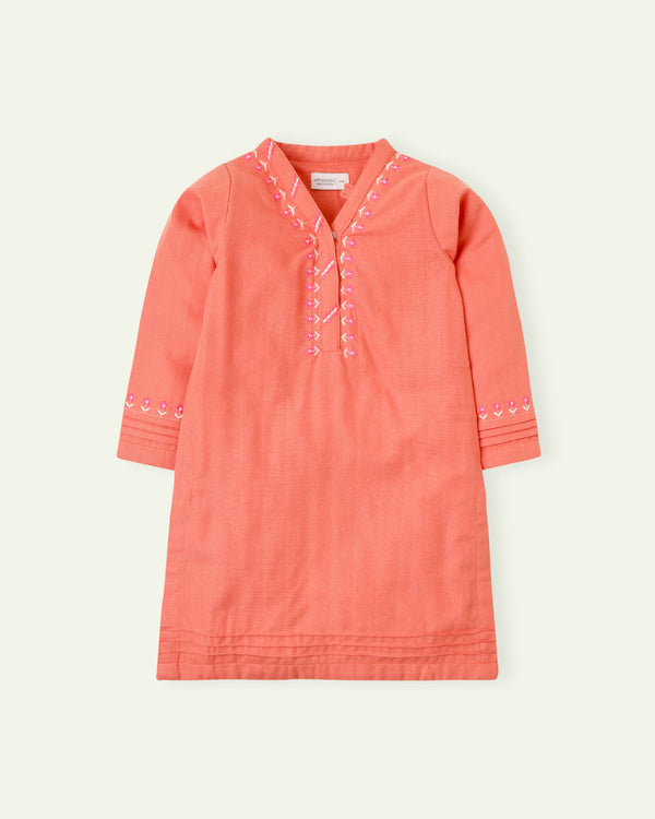 Coral Embroidered Tunic