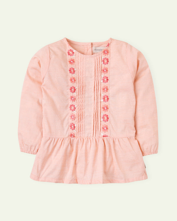 Pleated Embroidered Peach Top