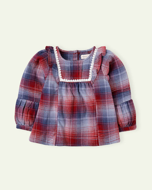 Red and Grey Check Top