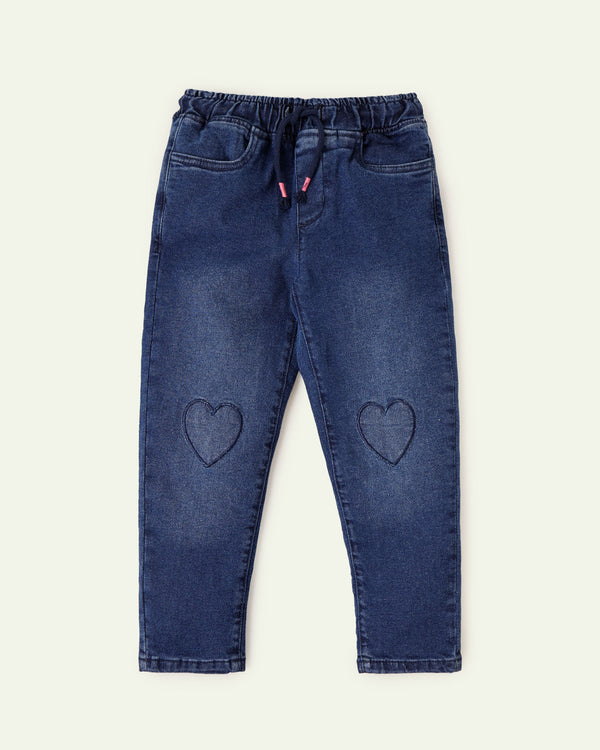 Embroidered Hearts Pull Up Jeans