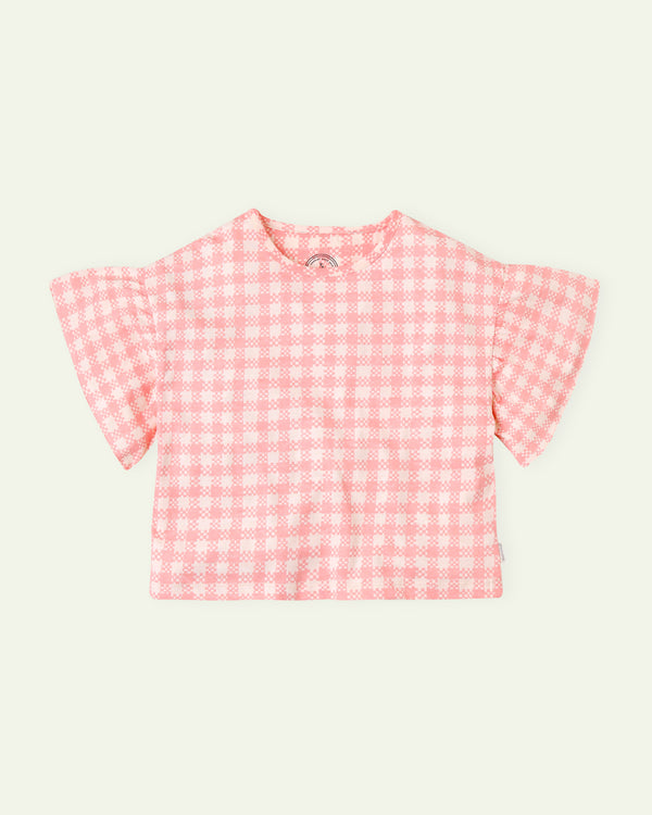 Pink Check Boxy Cropped T-Shirt