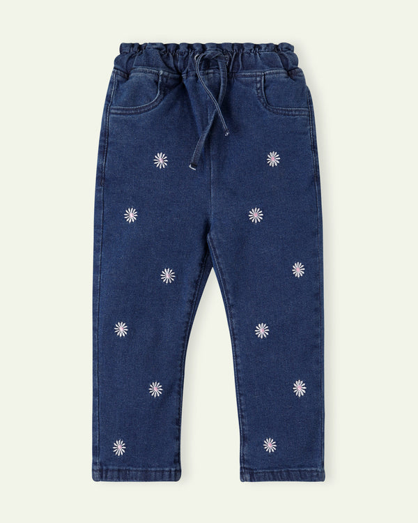 Embroidered Daisy Pull Up Jeans