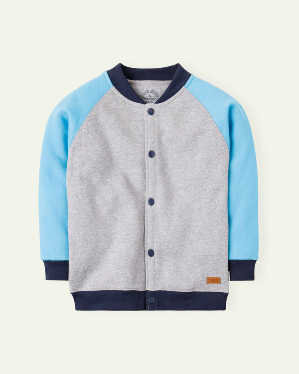 Grey and Blue Raglan Baseball Jacket