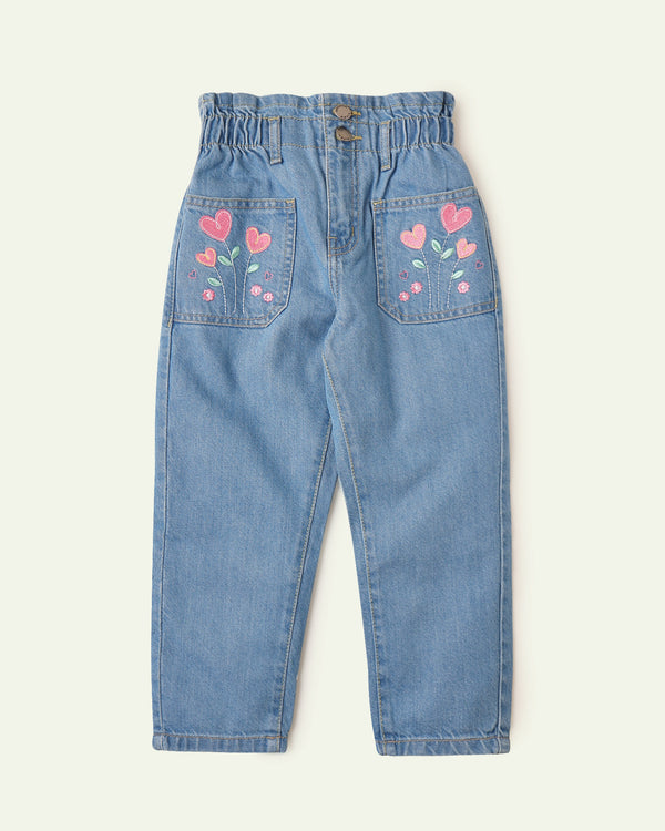 Embroidered Paper Bag Jeans