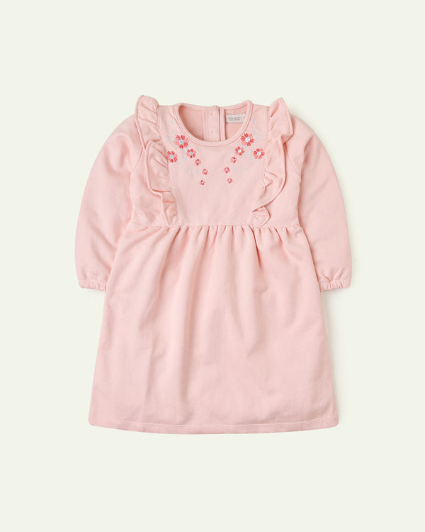 Peach Embroidered Frill Dress