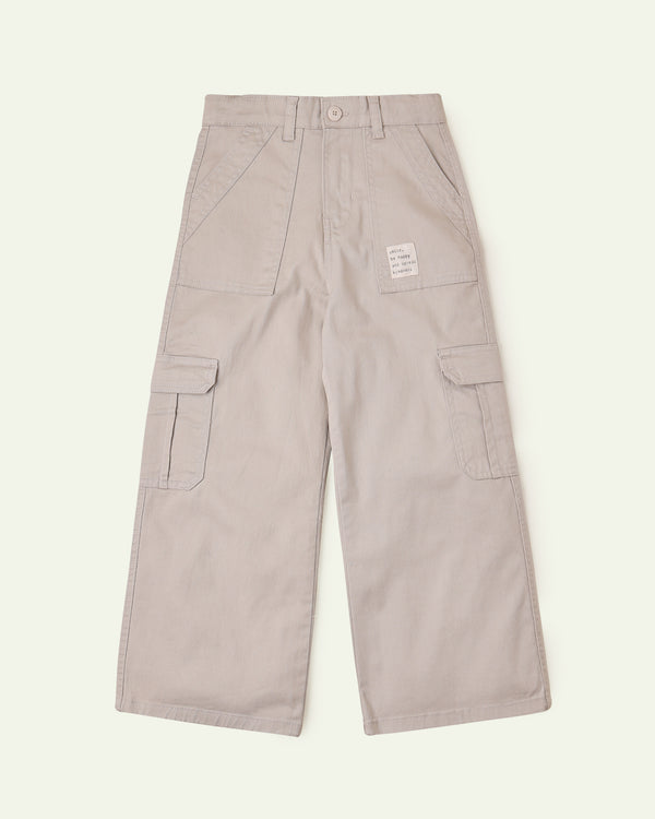 Khaki Wide Leg Cargo Pants