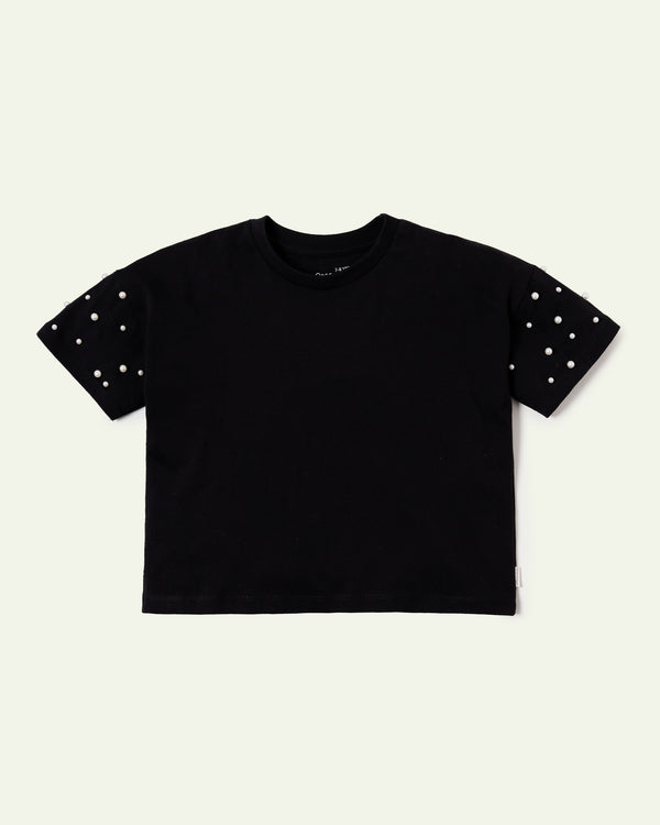 Black Oversized Pearls T-shirt