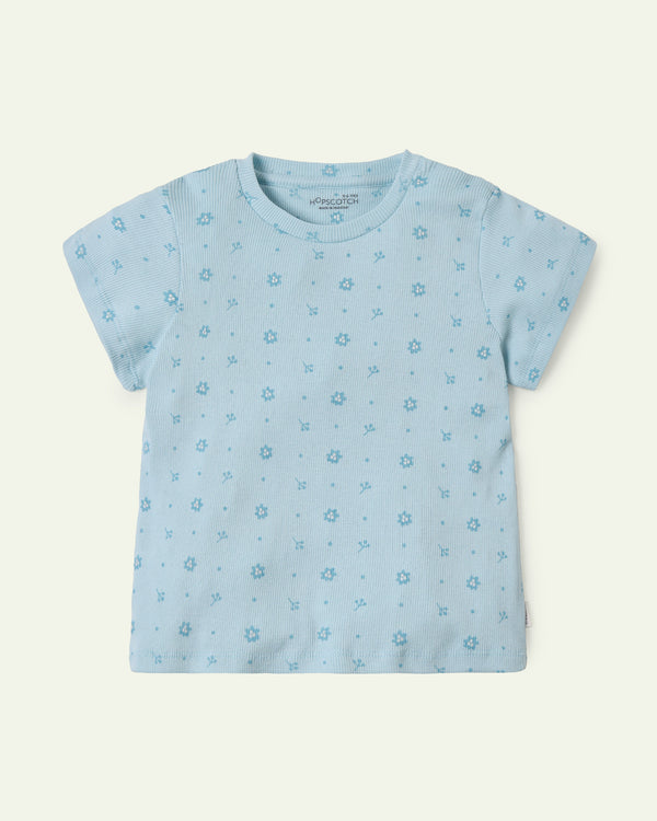 Blue Floral Ribbed T-Shirt