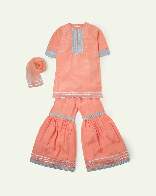 Orange Embroidered 3 Piece