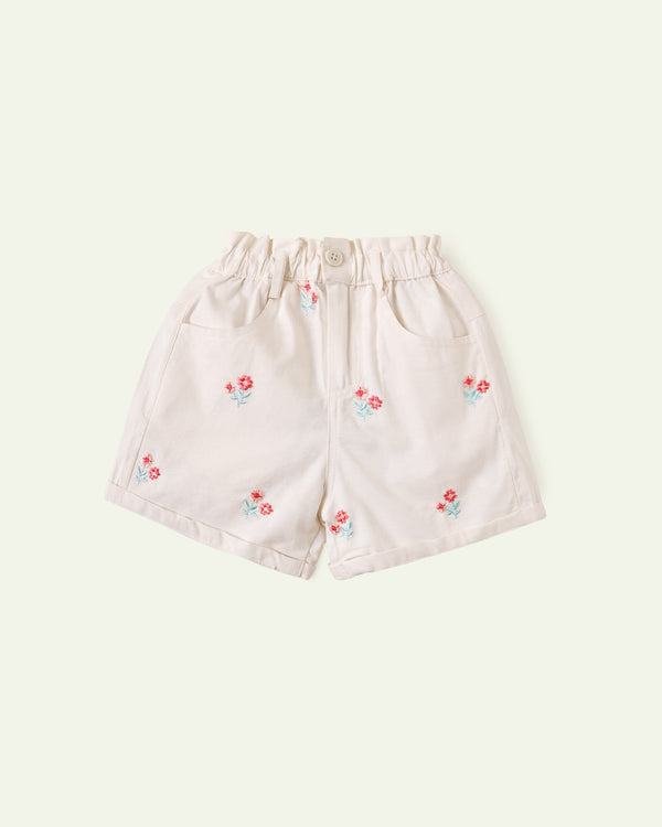 Embroidered White Shorts