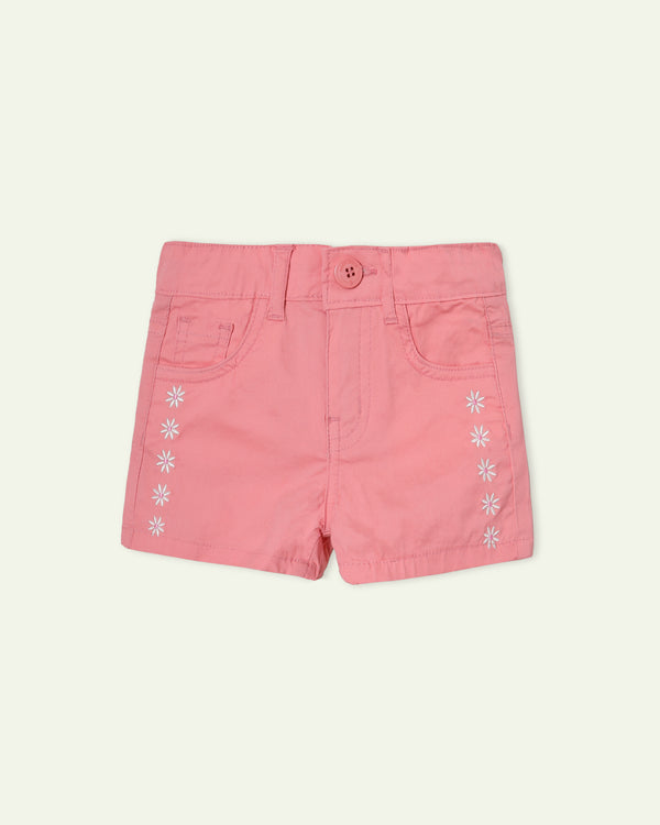 Shell Pink Embroidered Daisies Shorts
