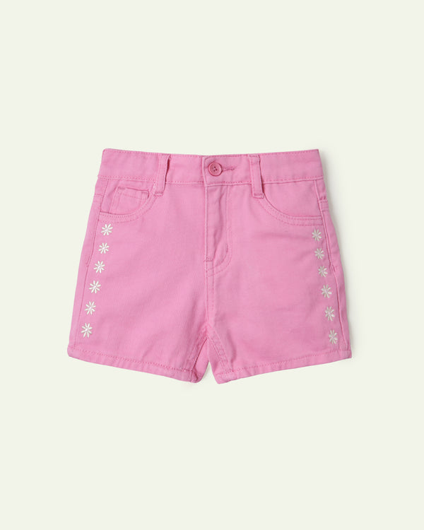 Barbie Pink Embroidered Daisy Shorts
