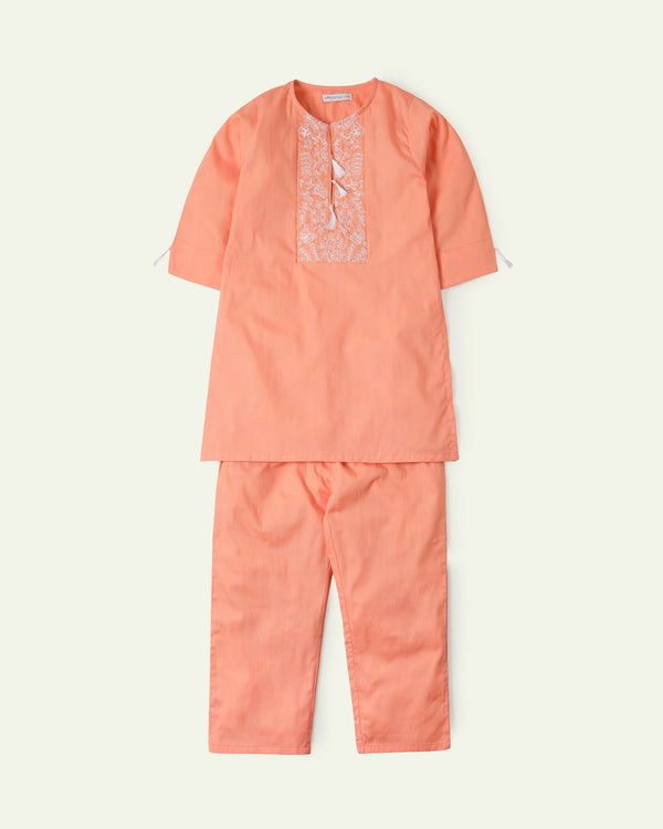 Orange Embroidered 2 Pc Set