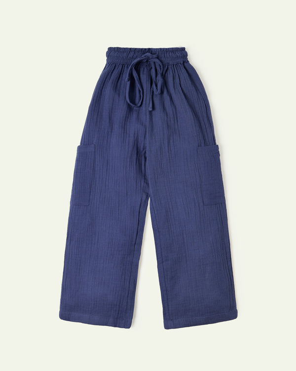 Navy Blue Pull Up Seersucker Trousers
