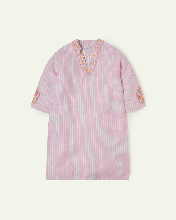 Pink & White Embroidered Tunic