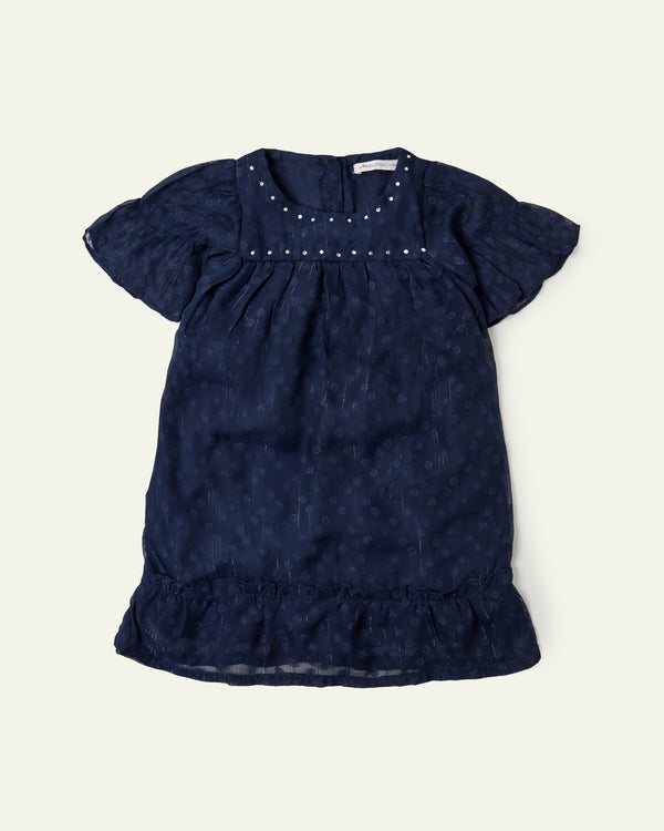 Navy Panel Embellished Dress