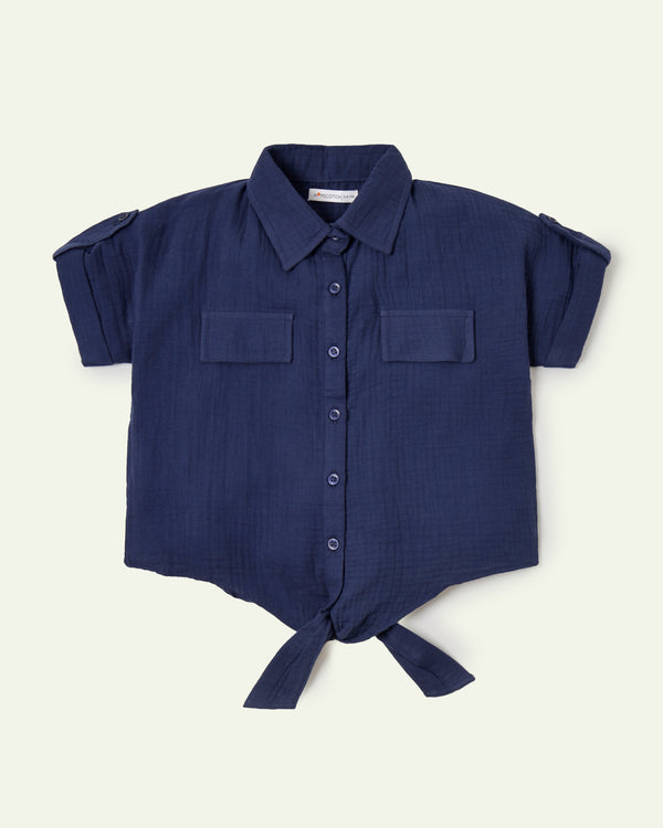 Front Knot Seersucker Top