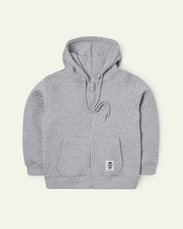Grey Quilted Zipper Hoodie