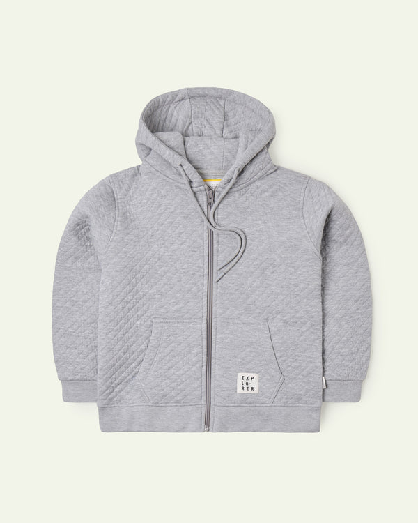 Grey Quilted Zipper Hoodie