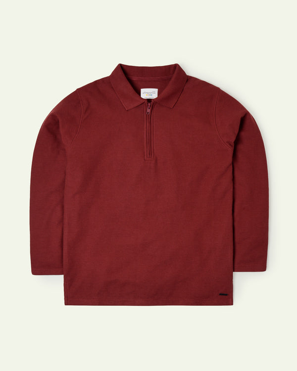 Maroon Textured Half Zip Polo