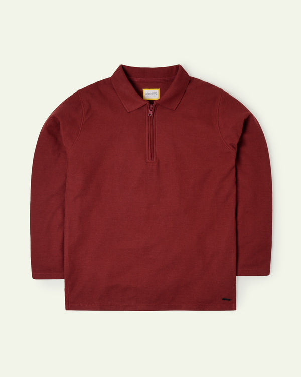 Maroon Textured Half Zip Polo