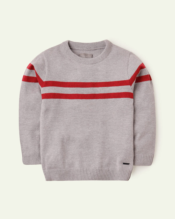 Grey & Maroon Striped Sweater
