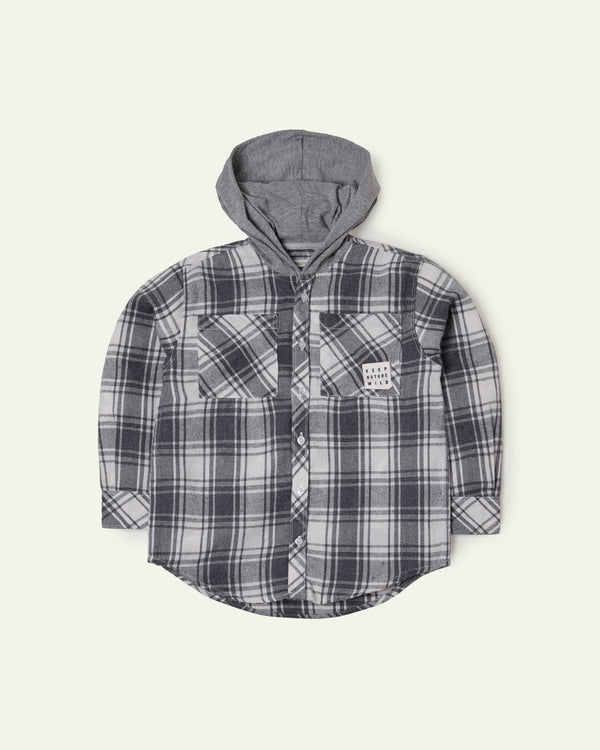 Grey Checkered Hoodie Shirt