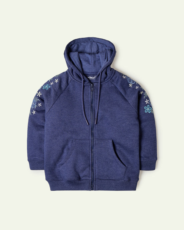Floral Embroidered Zipper Hoodie