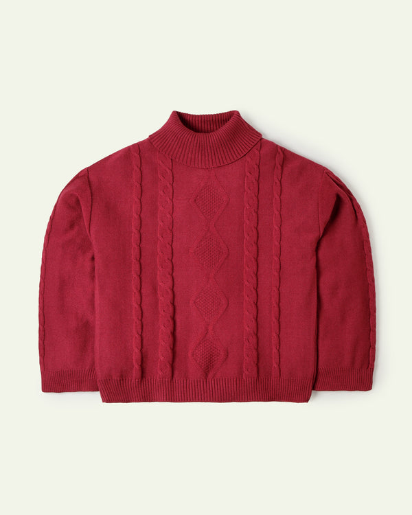 Maroon Oversized Mock Neck Sweater