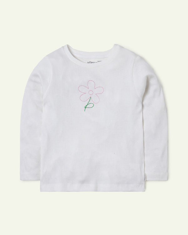 Ribbed Floral Embroidered T-Shirt