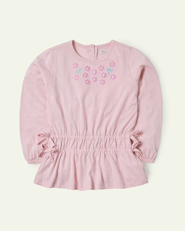 Pink Embroidered Floral Peplum Top