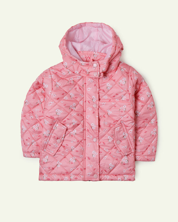Pink Floral Puffer Jacket
