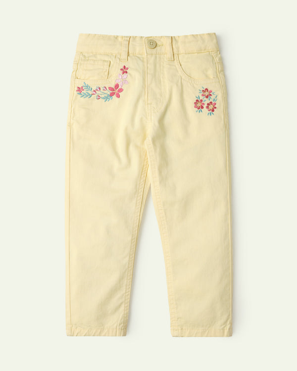 Mid Rise Embroidered Slim Fit Trousers