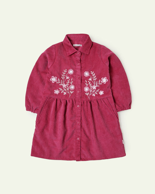 Floral Embroidered Corduroy Dress