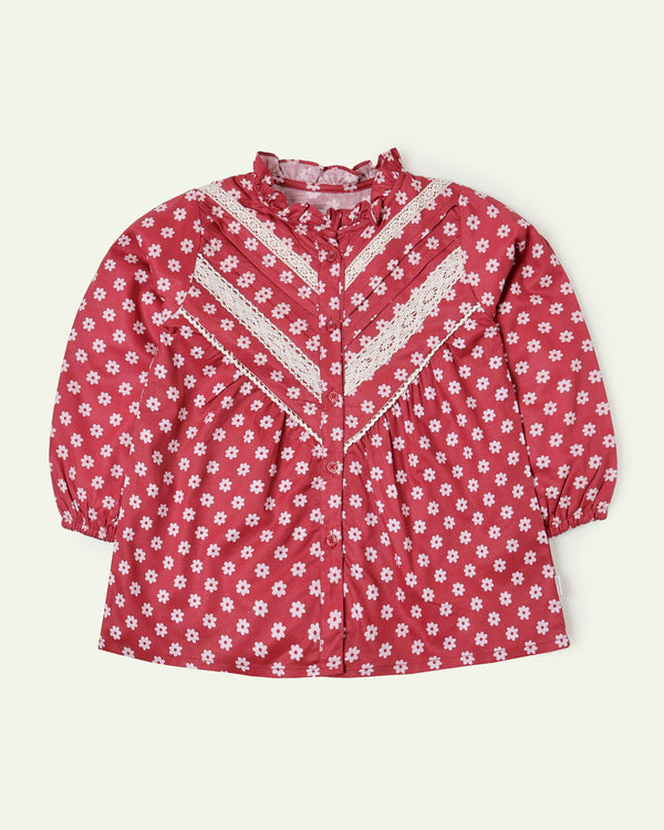 Maroon Floral Lace Top