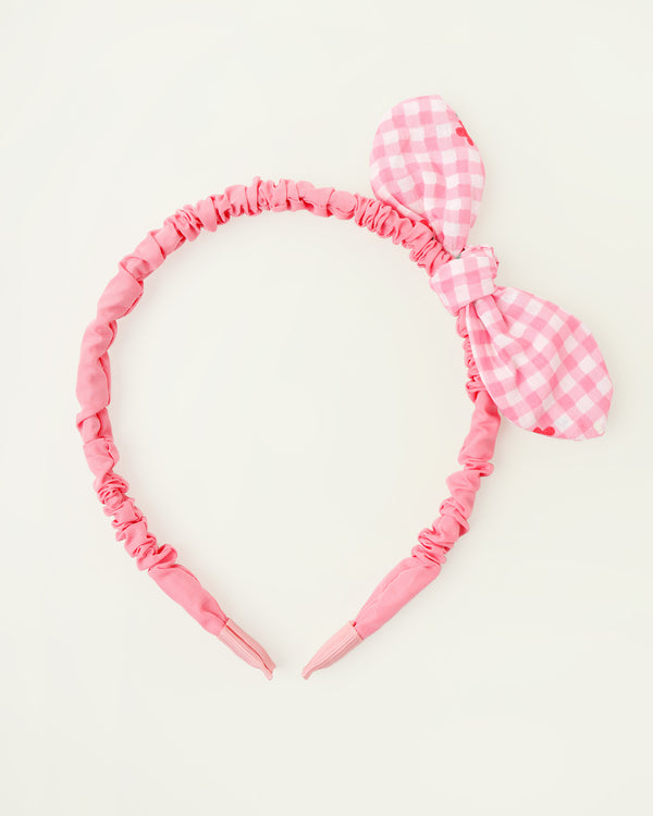 Pink Check Bow Headband